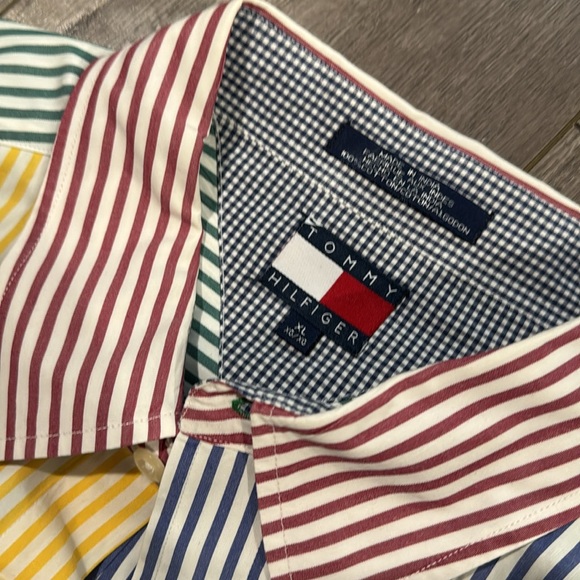 Vintage Tommy Hilfiger Crest Mens Sz XL COLORBLOCK Striped Shirt Button Up - Picture 3 of 6
